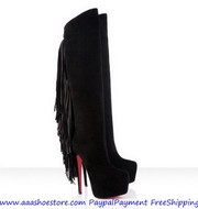 Hot sale Christian Louboutin Interlopa 165 Fringed Suede Knee Boots Bl