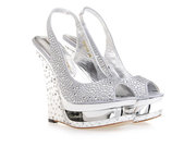 Gianmarco Lorenzi Collector Silver tone Crystal wedge shoes wholesale, 